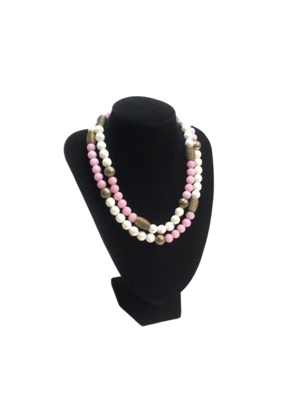 Vintage Two strand pink, white and gold beaded necklace